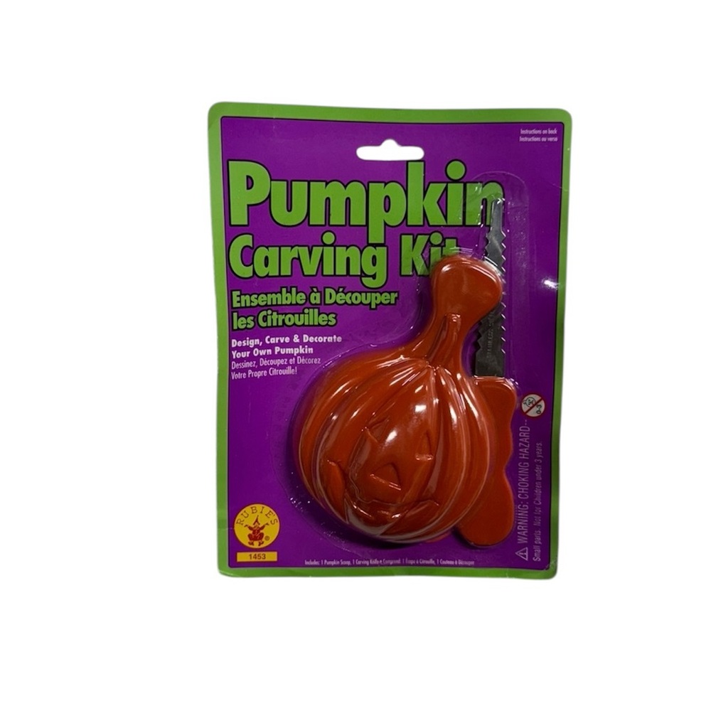 Rubie’s pumpkin carving kit comes with 2 pieces, brand new in package never used